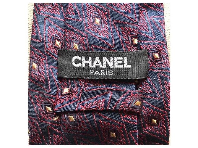 Chanel Silk Jacquard Diamond Pattern Tie Red Dark blue - view 3