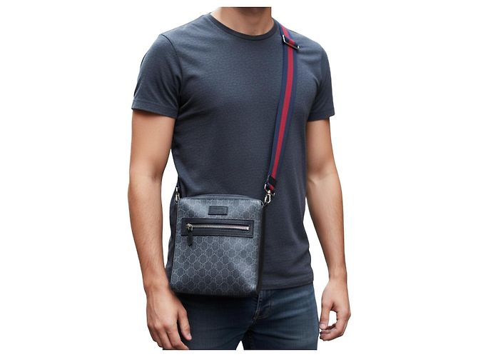 Borsa a tracolla Gucci Monogram GG Nero Rosso Blu Grigio - vista 2