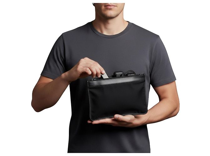 Gucci Pochette in nylon nero e pelle - vista 3
