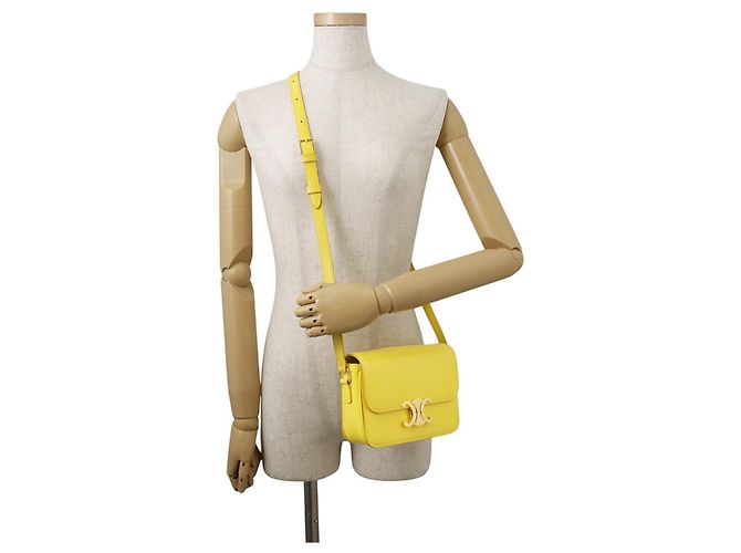Céline Borsa a tracolla Celine Teen Triomphe in pelle Giallo - vista 4