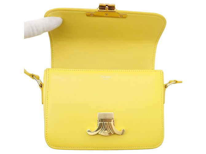 Céline Borsa a tracolla Celine Teen Triomphe in pelle Giallo - vista 5