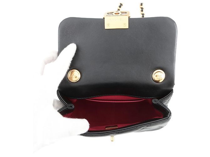 Borsa a tracolla Chanel in pelle di agnello nera Nero - vista 5