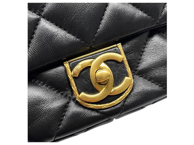 Borsa a tracolla Chanel in pelle di agnello nera Nero - vista 6