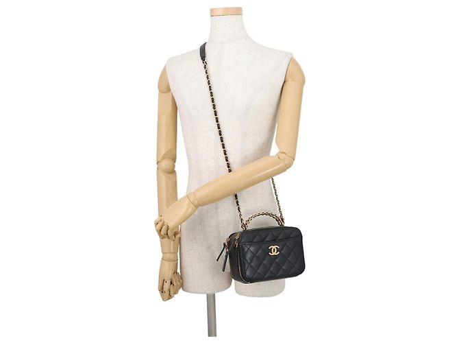 Borsa a tracolla Chanel in pelle di vitello martellata nera Nero - vista 5