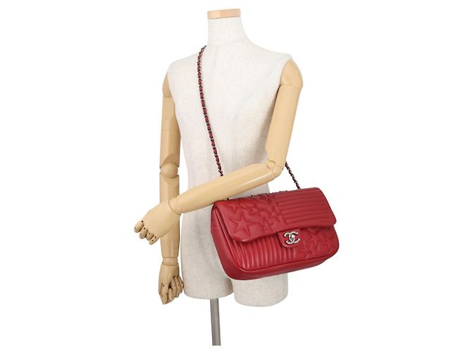 Borsa a tracolla Chanel in agnello rosso - vista 5