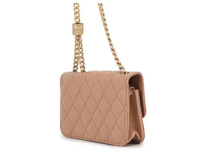 Pochette per telefono con catena Chanel Matelassé Coco Mark in agnello AP3047 Beige - vista 2