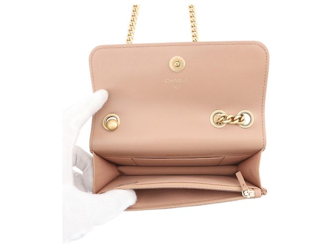 Pochette per telefono con catena Chanel Matelassé Coco Mark in agnello AP3047 Beige - vista 6