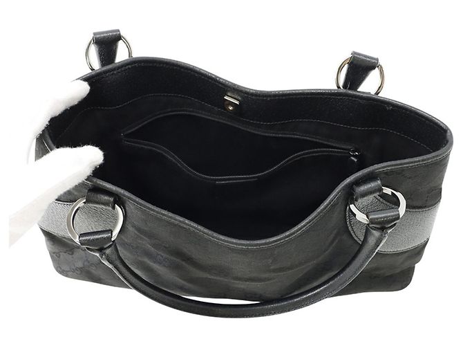 Borsa tote Gucci nera in tela GG e pelle Nero - vista 5