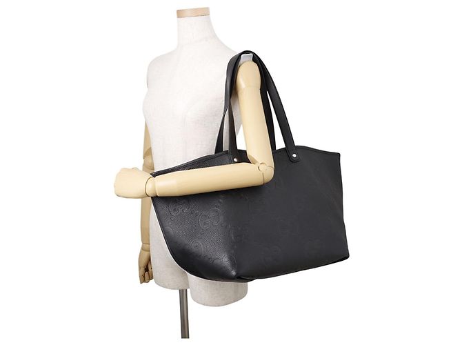 Gucci Jumbo GG Leder-Tote-Tasche Medium Schwarz - Ansicht 4
