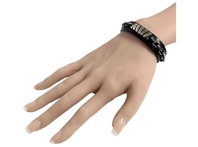 Bracciale charm in pelle e argento 925 da uomo Bottega Veneta Nero - vista 10
