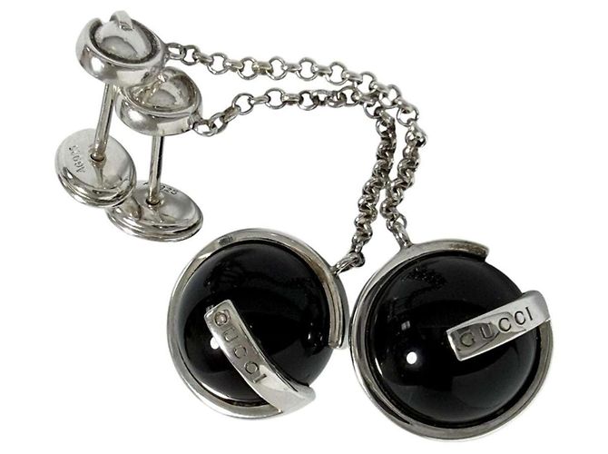 Orecchini a catena con palline da donna Gucci Nero Argento - vista 3