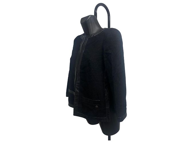 Timeless Giacca in Tweed Nero e Pelle Chanel Maniche 3/4 FW2013 - vista 2