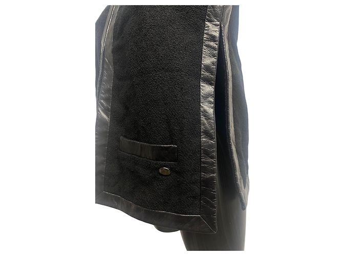 Timeless Giacca in Tweed Nero e Pelle Chanel Maniche 3/4 FW2013 - vista 3