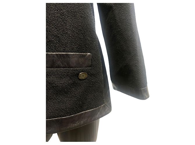 Timeless Giacca in Tweed Nero e Pelle Chanel Maniche 3/4 FW2013 - vista 4