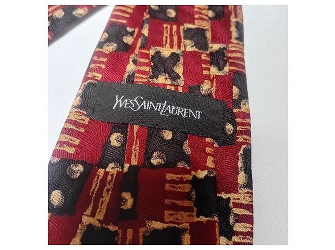 Yves Saint Laurent Geometric Silk Tie Black Red Golden - view 3