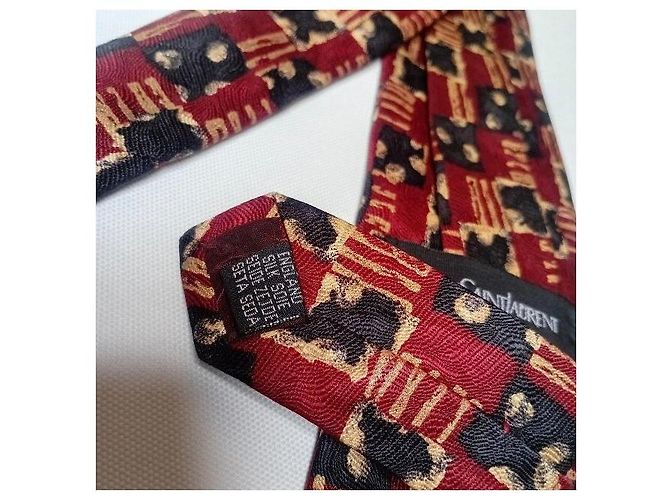 Yves Saint Laurent Geometric Silk Tie Black Red Golden - view 4