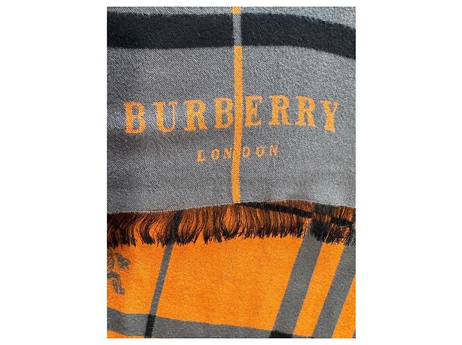 Sciarpa Burberry Check in Cashmere e Lana - Arancione e Grigio - vista 3