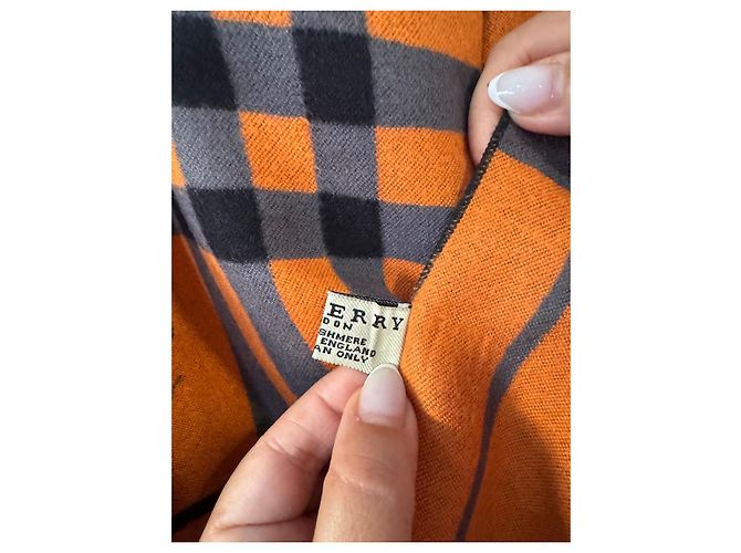 Sciarpa Burberry Check in Cashmere e Lana - Arancione e Grigio - vista 4
