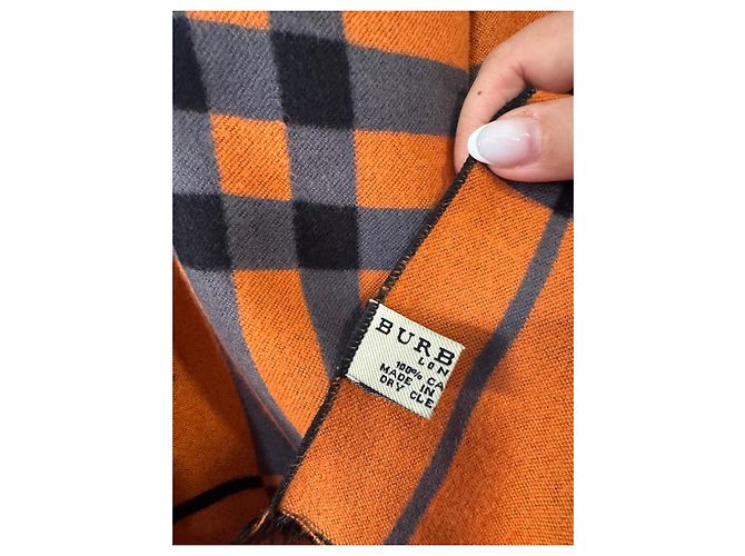 Sciarpa Burberry Check in Cashmere e Lana - Arancione e Grigio - vista 5