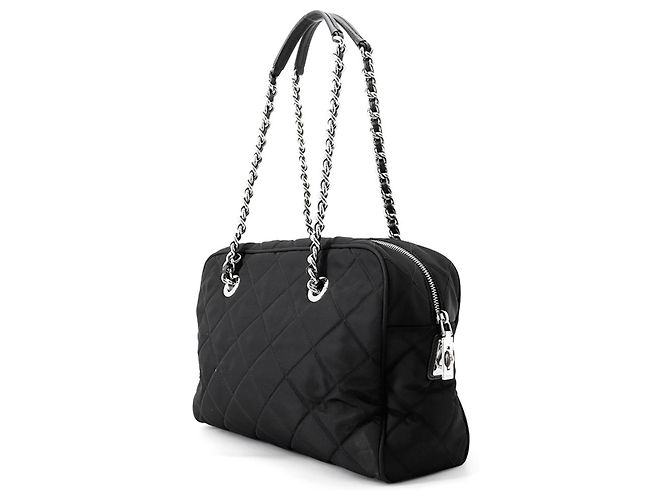 Borsa a Spalla con Catena Prada in Nylon Nero - vista 2