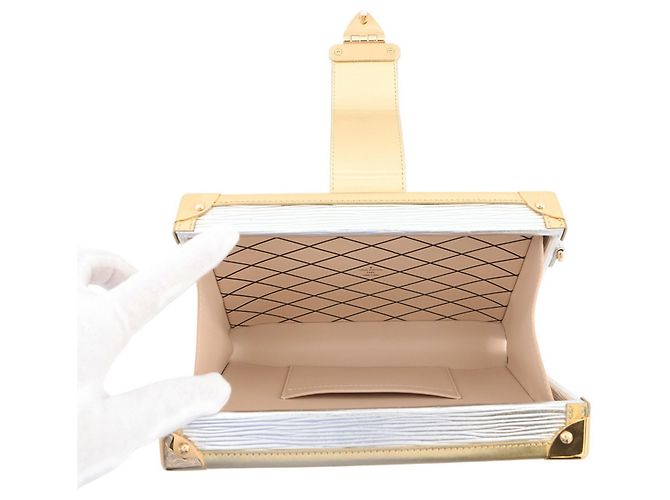 Borsa a Spalla Louis Vuitton Petite Malle Epi Metallic Argento D'oro - vista 6