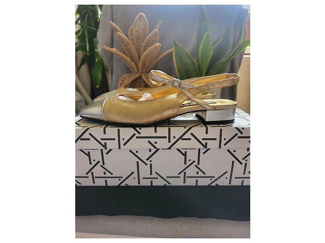 Carel Océan Scarpe Slingback in Pelle Oro e Platino Argento D'oro - vista 5