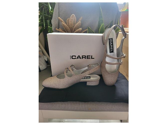Carel Babies Slingback in Pelle di Vitello Glitter Platino Argento - vista 2