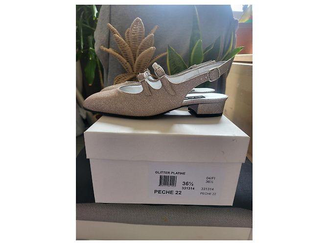 Carel Babies Slingback in Pelle di Vitello Glitter Platino Argento - vista 3
