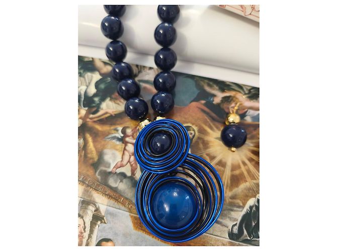 Autre Marque Set Gioielli Collana e Orecchini Blu con Pendente D'oro Blu scuro - vista 2