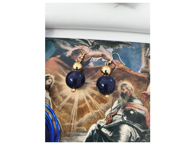 Autre Marque Set Gioielli Collana e Orecchini Blu con Pendente D'oro Blu scuro - vista 3