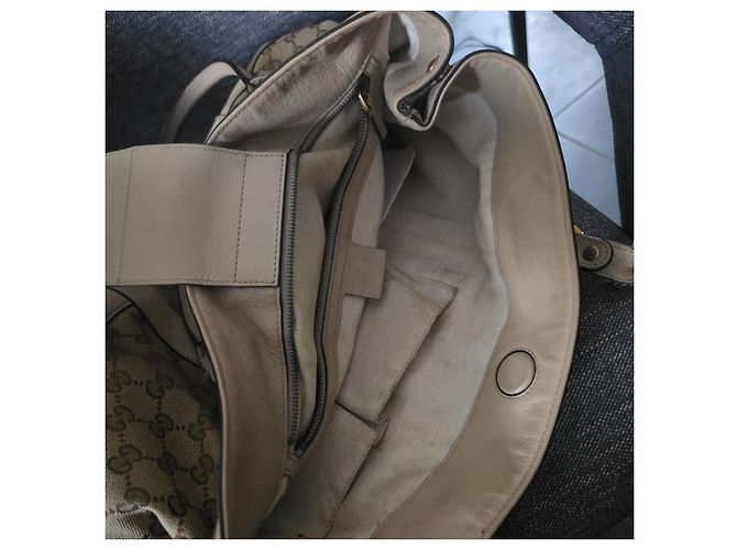 Borsa Tote Gucci GG Supreme in Tela e Pelle Beige Marrone - vista 11