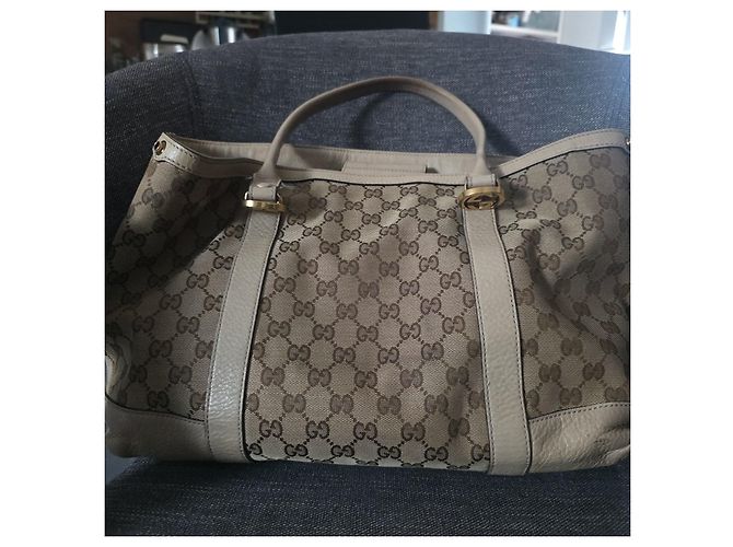 Borsa Tote Gucci GG Supreme in Tela e Pelle Beige Marrone - vista 2