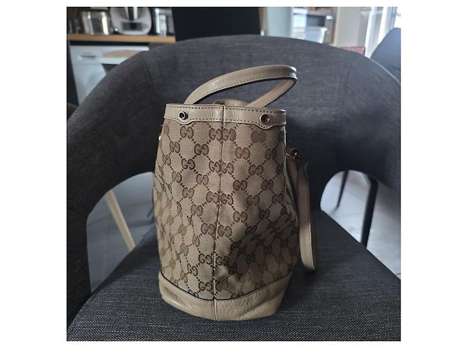 Borsa Tote Gucci GG Supreme in Tela e Pelle Beige Marrone - vista 4