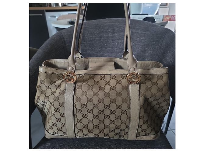 Borsa Tote Gucci GG Supreme in Tela e Pelle Beige Marrone - vista 6