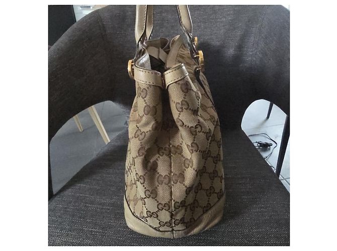 Borsa Tote Gucci GG Supreme in Tela e Pelle Beige Marrone - vista 7