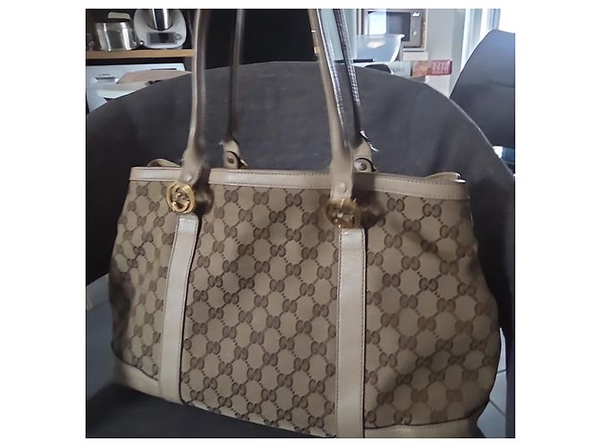 Borsa Tote Gucci GG Supreme in Tela e Pelle Beige Marrone - vista 8