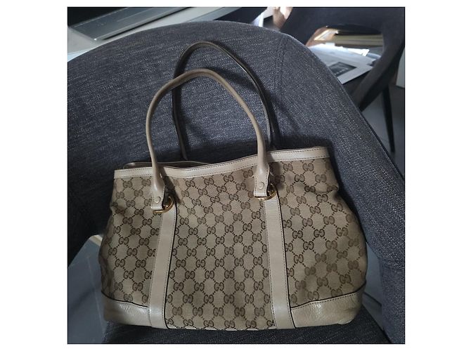 Borsa Tote Gucci GG Supreme in Tela e Pelle Beige Marrone - vista 9