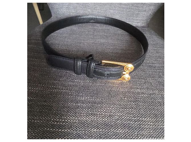 Cinto Versace Couro Preto Fivela Medusa Dourada - vista 8