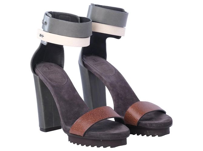 Sandalo con platform colorblock verde e marrone Brunello Cucinelli Multicolore - vista 2