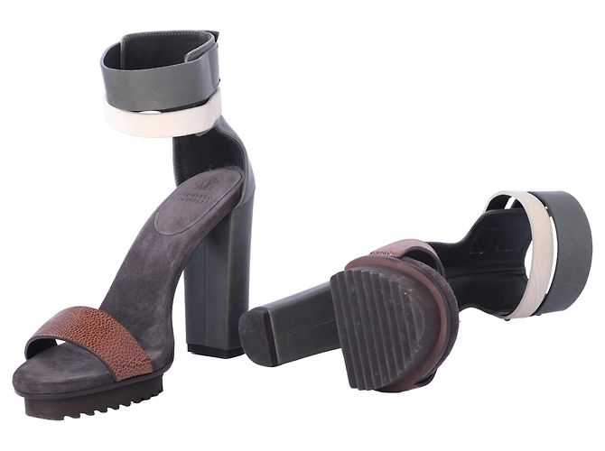 Sandalo con platform colorblock verde e marrone Brunello Cucinelli Multicolore - vista 4