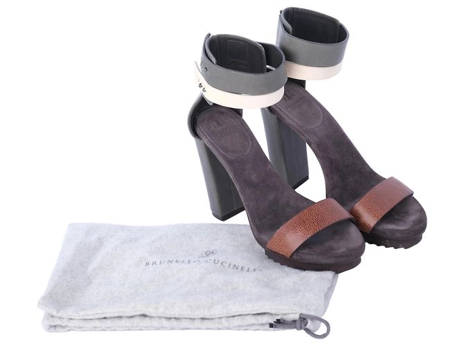Sandalo con platform colorblock verde e marrone Brunello Cucinelli Multicolore - vista 5