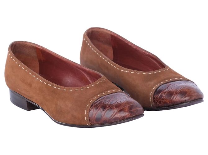 Bailarinas Prada de cuero marrón con punta efecto cocodrilo Castaño - vista 2