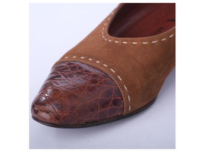 Bailarinas Prada de cuero marrón con punta efecto cocodrilo Castaño - vista 4