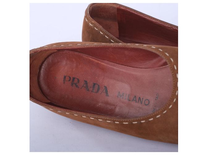 Bailarinas Prada de cuero marrón con punta efecto cocodrilo Castaño - vista 5
