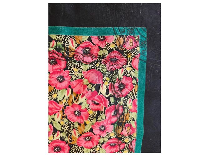 Foulard in seta Gucci Floral Archivio anni 80 Nero Rosa Verde Porpora Gold hardware - vista 8