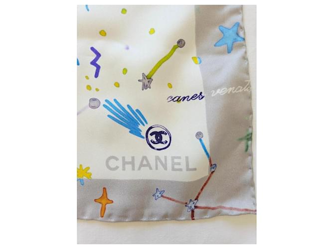 Chanel Constellations Seidentuch Weiß Blau Grün Orange Grau Lila Gelb - Ansicht 10