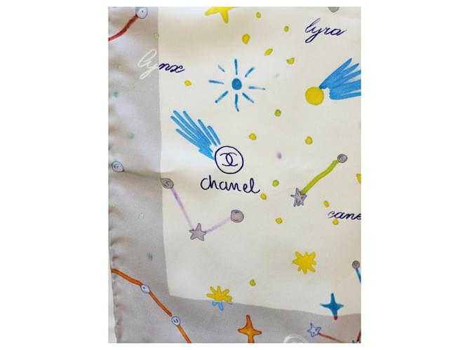 Chanel Constellations Seidentuch Weiß Blau Grün Orange Grau Lila Gelb - Ansicht 11
