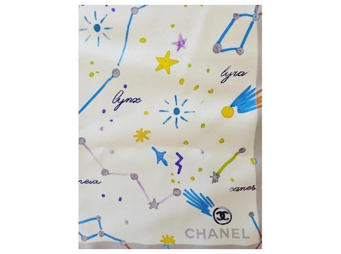 Chanel Constellations Seidentuch Weiß Blau Grün Orange Grau Lila Gelb - Ansicht 12