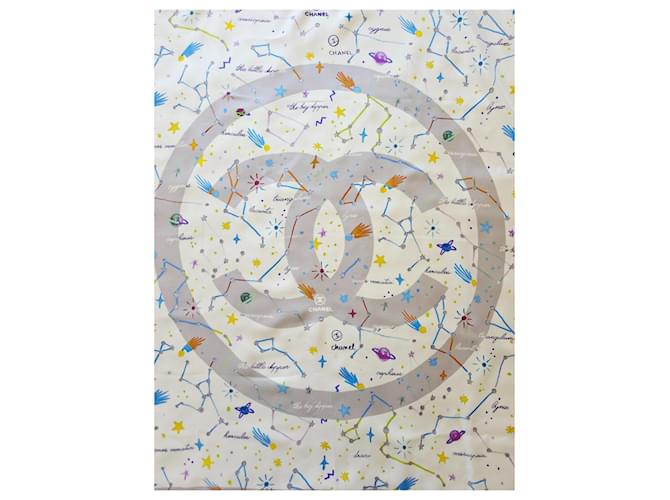 Chanel Constellations Seidentuch Weiß Blau Grün Orange Grau Lila Gelb - Ansicht 6