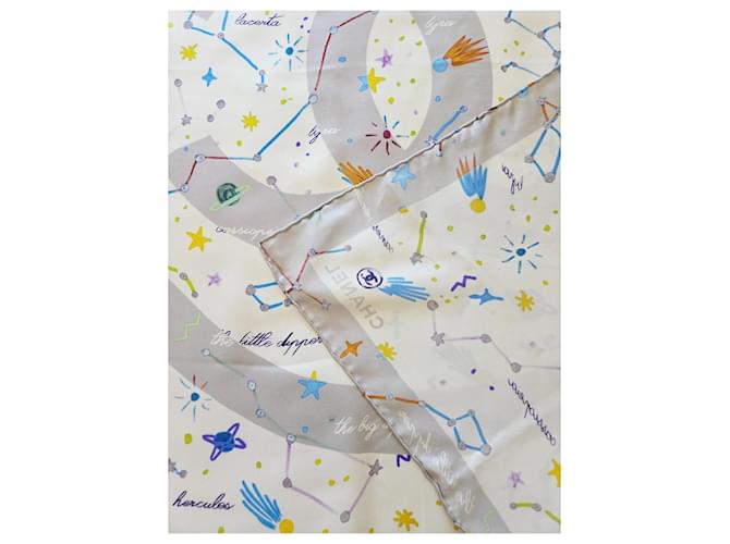 Chanel Constellations Seidentuch Weiß Blau Grün Orange Grau Lila Gelb - Ansicht 7